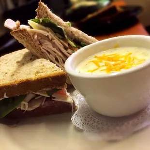 Turkey Sandwich and cup of Chefs soup. A lunch favorite.