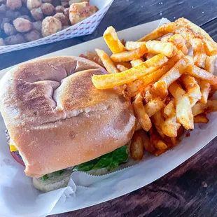 Concert menu--Burger with cheese and fries ($13)