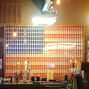 Patriotic wall of beer behind the bar!
