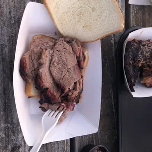 Sliced brisket sandwich