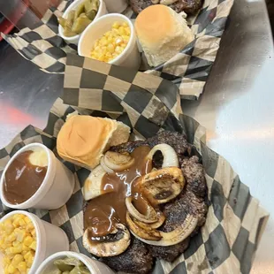 a variety of burgers and sides