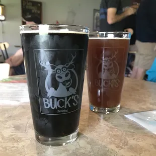 Stout in the front, red ale in the back. $4.50 for a pint!