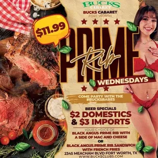 a flyer for prime steak wednesdays