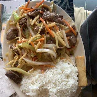 Sticky rice with beef and vegetables. Very savory and satisfying!