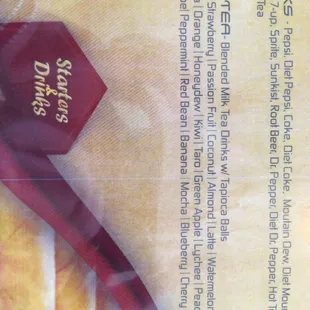 Their bubble tea options.