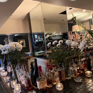 bottles of alcohol on the bar