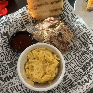 Kids pulled pork and mac and cheese