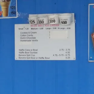 Ice cream menu