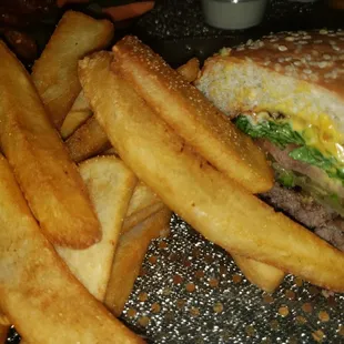 Burger and fries $8.00