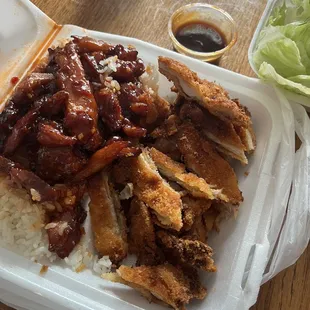 Spicy chicken and chicken katsu combo