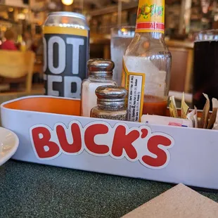 That's Buck's for you with salt and pepper sugar holder