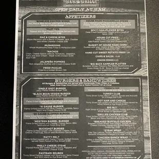 Menu as of 5/29/21