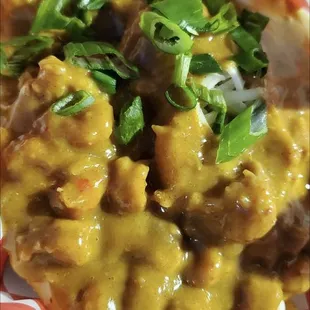 Crawfish poutine (crawfish etouffee over fries)