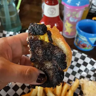 Burned to a crisp cheeseburger