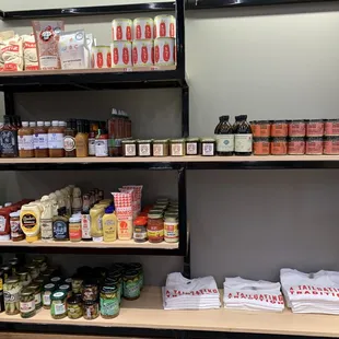 a shelf full of spices