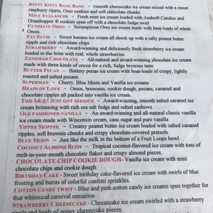 Ice Cream menu
