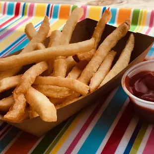 Perfectly cooked crispy french fries...toss the ketchup