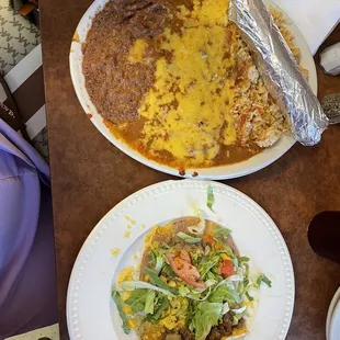 two plates of food on a table