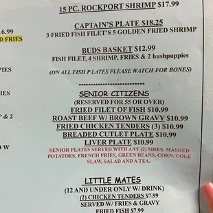 Senior menu