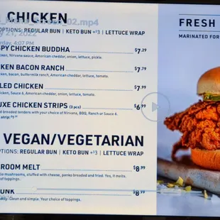 Chicken sandwich menu