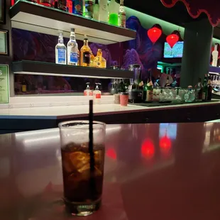 a drink on the bar counter