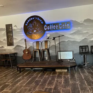 a stage with a guitar