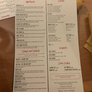 the menu for the restaurant