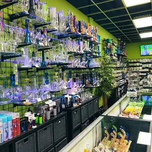 Torches and a large selection of glass and silicone waterpipes, handpipes, and bubblers.