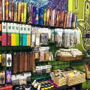 Incense sticks, incense powder, smudge sticks, incense resins and dried herbs in an abundance of scents.