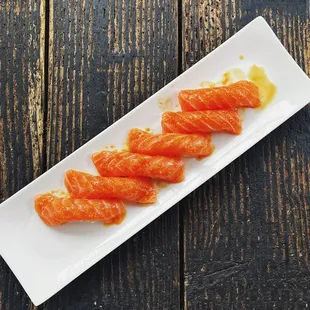 Salmon Nigiri with Garlic Ginger Ponzu