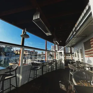 Outdoor seating with a view of the water