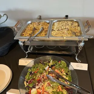 Asian slaw, potato salad, and Strawberry salad