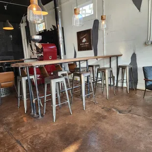 tables and chairs in a coffee shop