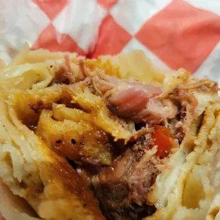 Pulled pork crepe burrito