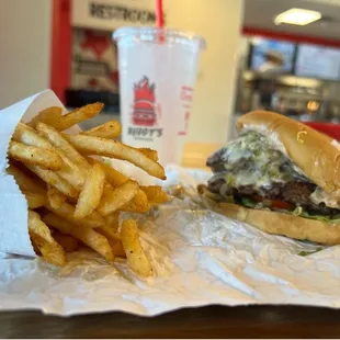 Double burger and lemonade