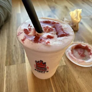 Strawberry shake with frozen strawberries puréed oh so good
