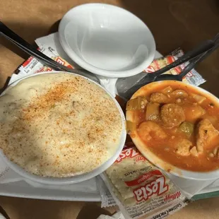 Several different soups.  The one on the left was sweet... weird