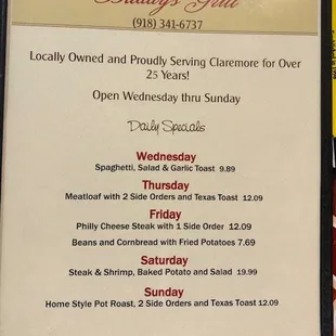 Menu as of 10/7/2022