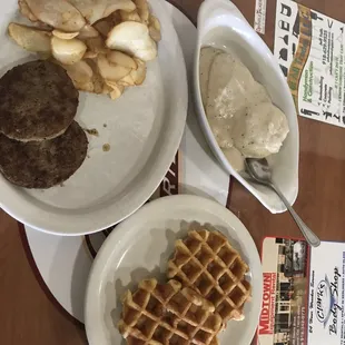 Belgian Waffles + biscuits and gravy