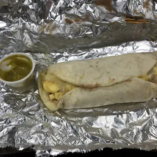 Egg Bean &amp; Cheese Taco (love their green salsa)