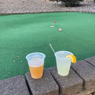 Drinks on the mini golf course.