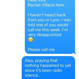 Text messages sent to Kirk.