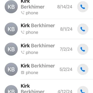 Proof of my phone calls to Kirk's cell.