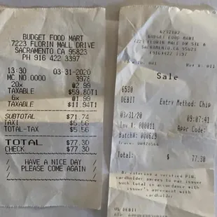 a receipt and a calculator