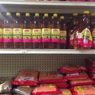 a shelf full of food items