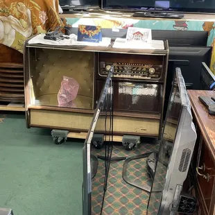Inside the shop. A ton of cool old electronics and my TV