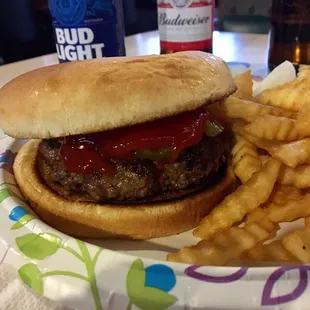 a burger and french fries