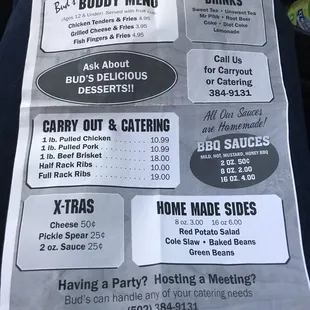 the menu for the restaurant