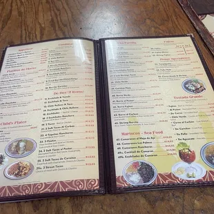 Two pages of the three page menu