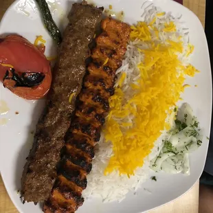 Beef chicken and enough rice to feed a family